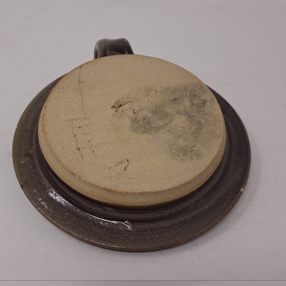 Vintage Candle Holder Candlestick Finger Loop Drip Bowl Signed Ceramic Pottery - Picture 7 of 11